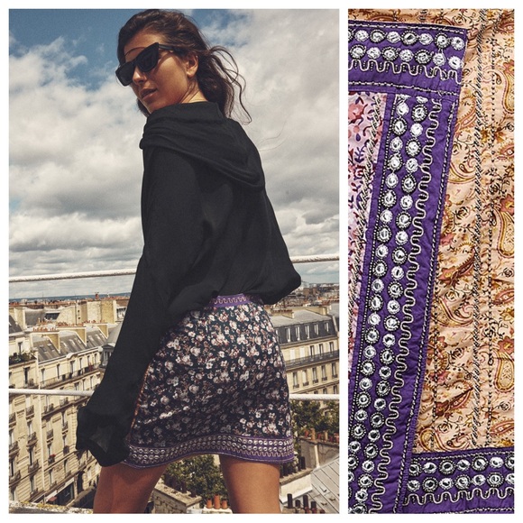 NWT. Zara Embroidered Mirrors High waist Mini Skirt. Size XS. - Picture 3 of 12